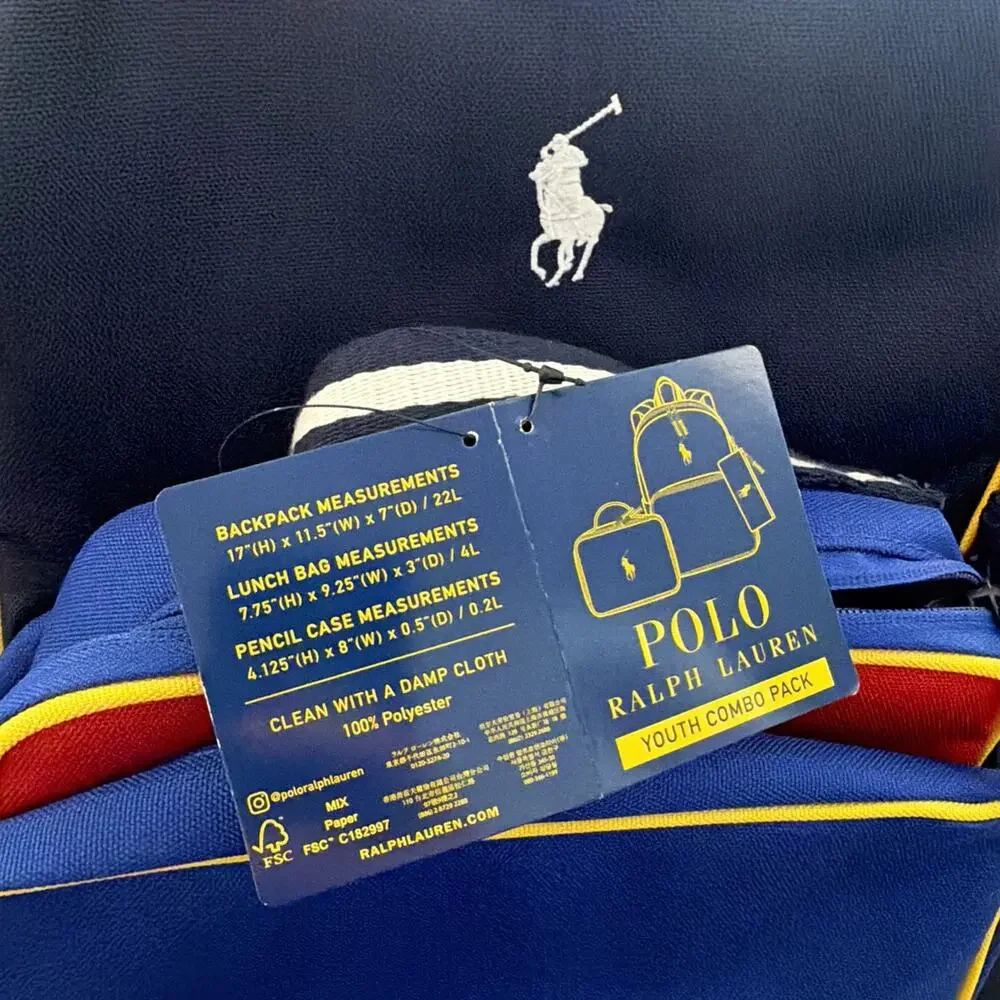 Polo Ralph Lauren Colorblock Youth Combo Pack Backpack Lunch Box & Pencil Case